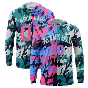 Custom Pink Powder Blue-Navy Personalized Camo Design Quick Dry Lightweight Hoodie