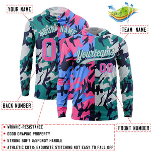 Custom Pink Powder Blue-Navy Personalized Camo Design Quick Dry Lightweight Hoodie