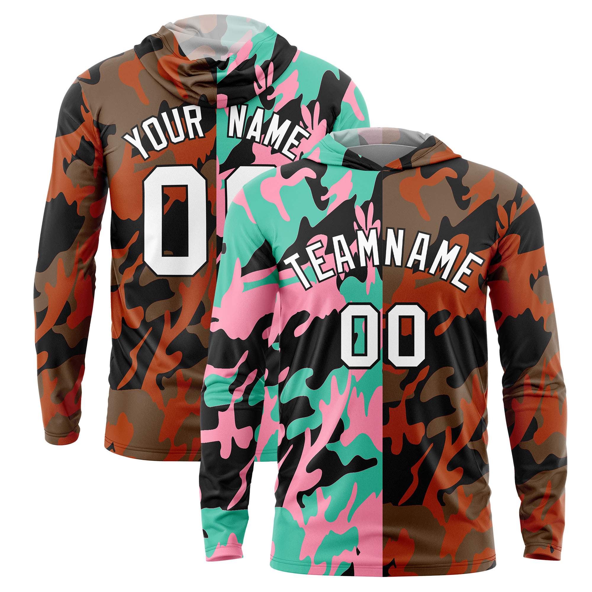 Custom Bright Green Light Pink-Black Personalized Camo Design Quick Dry Lightweight Hoodie