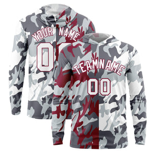 Custom Gray Crimson-Silver Personalized Camo Design Quick Dry Lightweight Hoodie