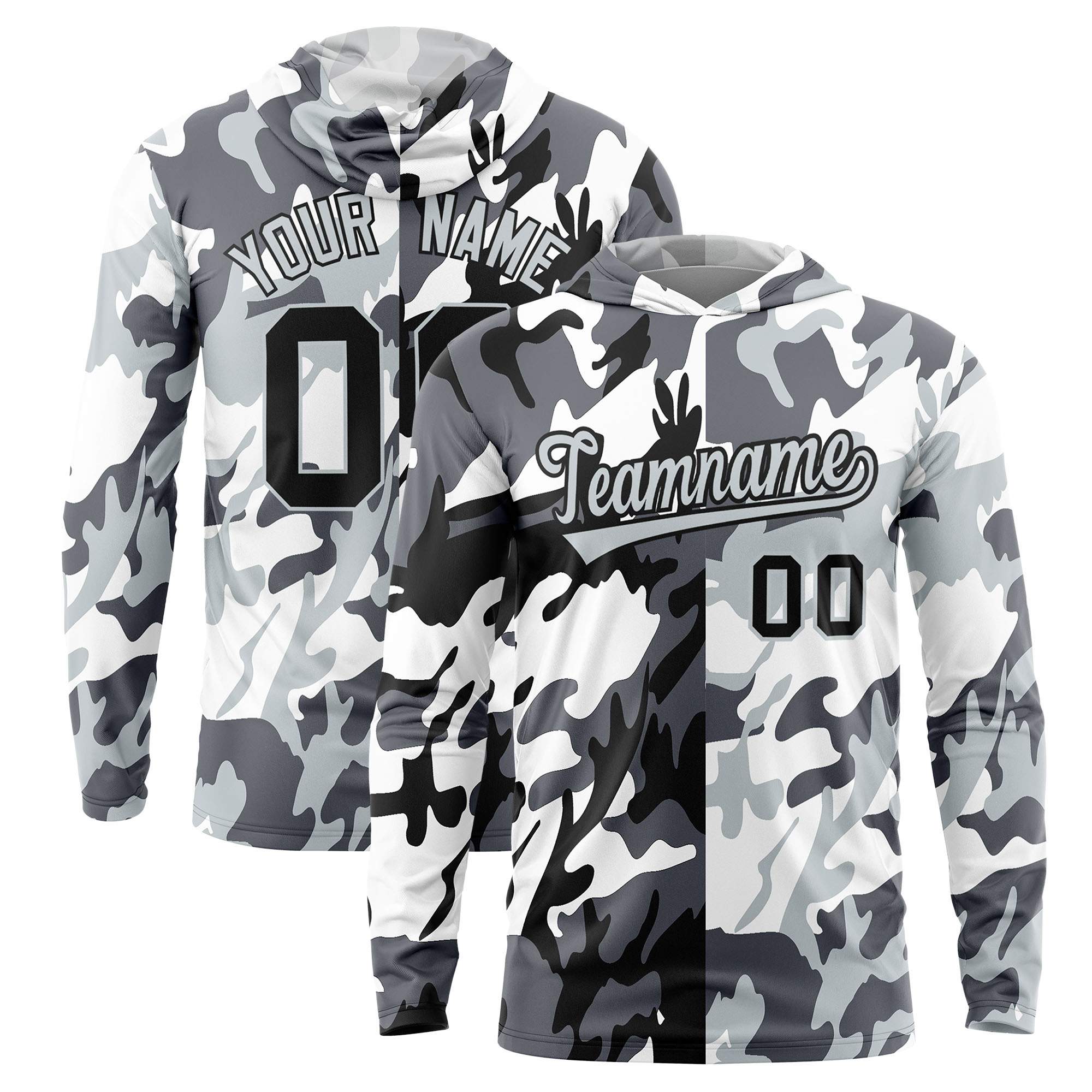 Custom Black Gray-White Personalized Camo Design Quick Dry Lightweight Hoodie