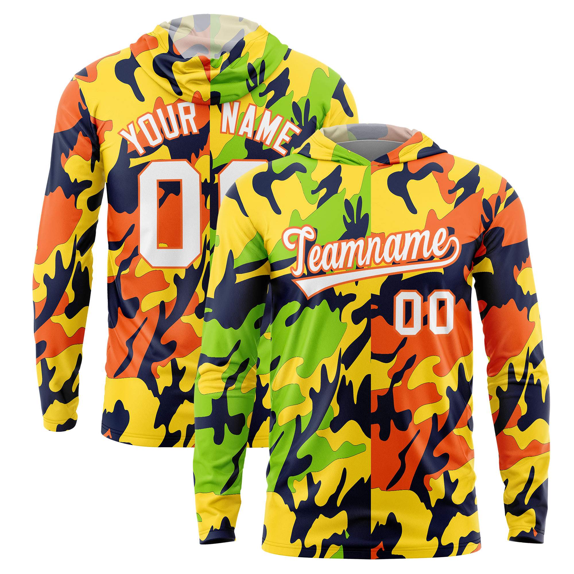 Custom Neon Green Gold-Navy Personalized Camo Design Quick Dry Lightweight Hoodie