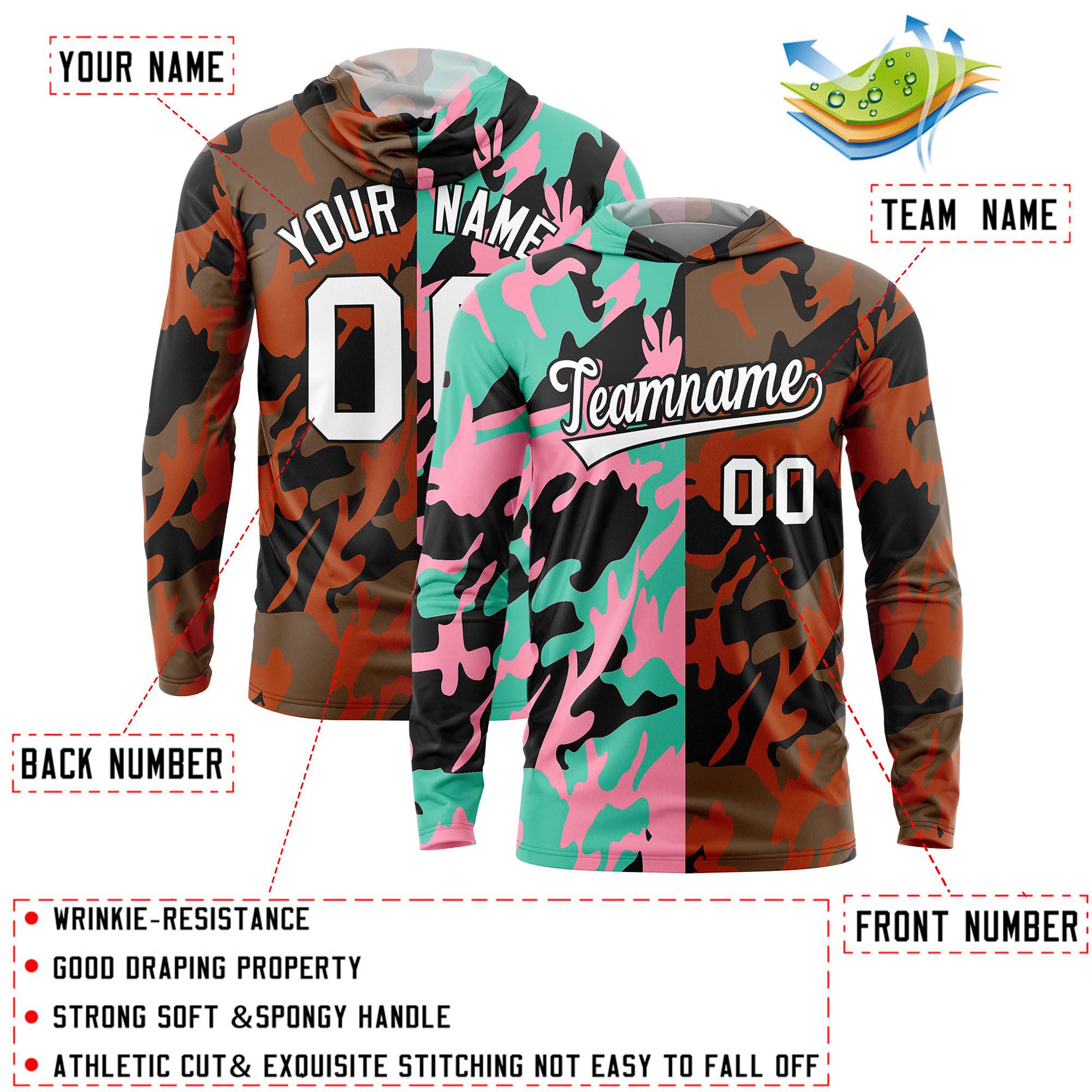 Custom Bright Green Light Pink-Black Personalized Camo Design Quick Dry Lightweight Hoodie