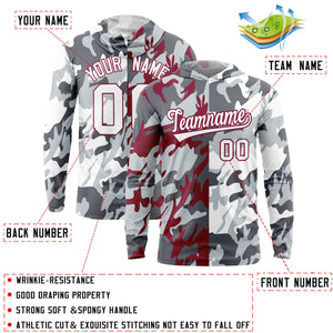 Custom Gray Crimson-Silver Personalized Camo Design Quick Dry Lightweight Hoodie