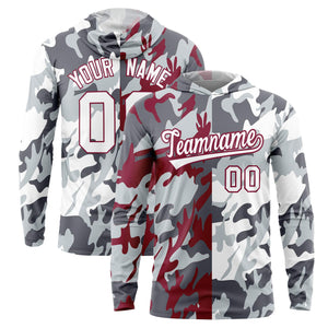 Custom Gray Crimson-Silver Personalized Camo Design Quick Dry Lightweight Hoodie