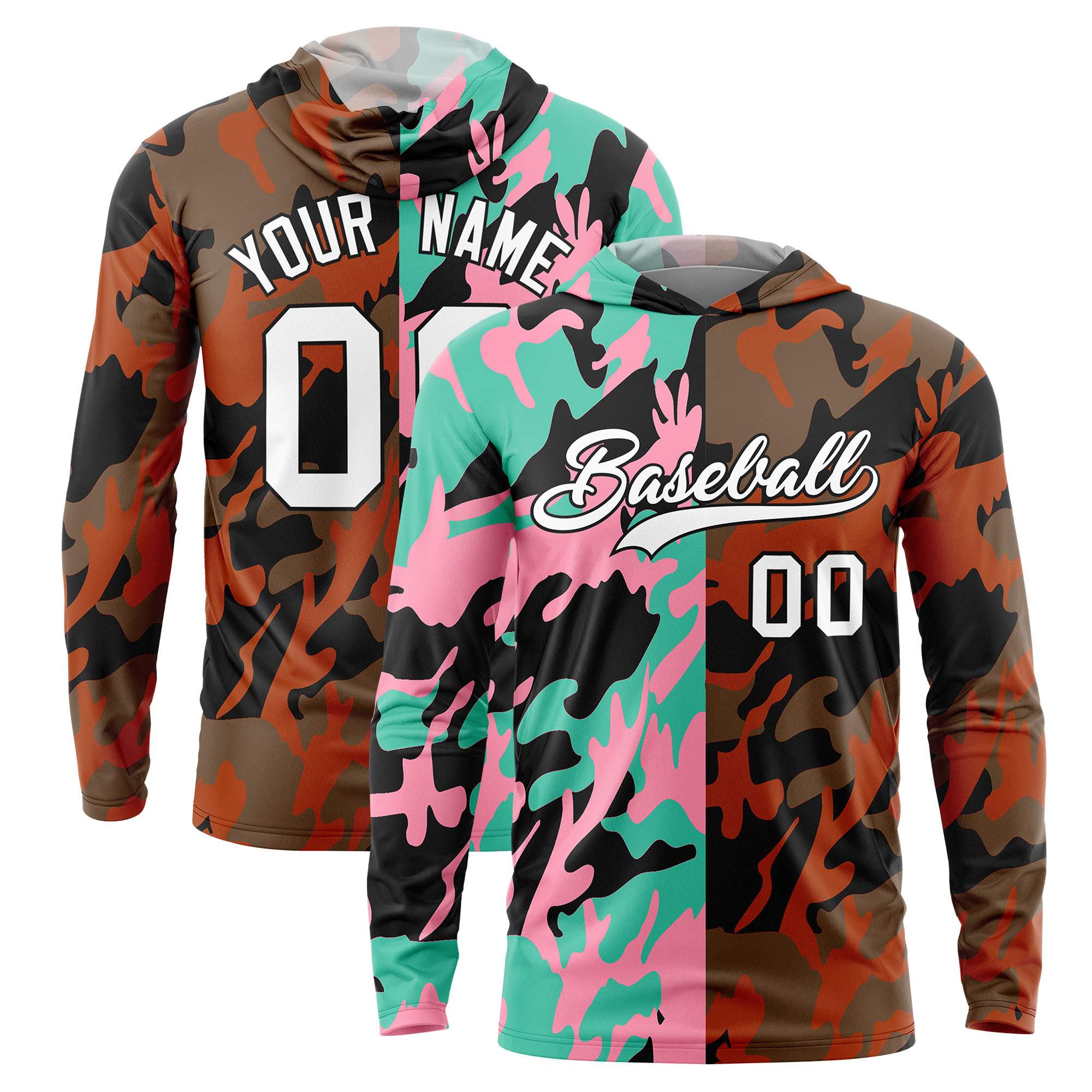 Custom Bright Green Light Pink-Black Personalized Camo Design Quick Dry Lightweight Hoodie