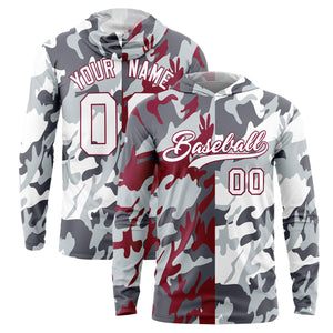 Custom Gray Crimson-Silver Personalized Camo Design Quick Dry Lightweight Hoodie