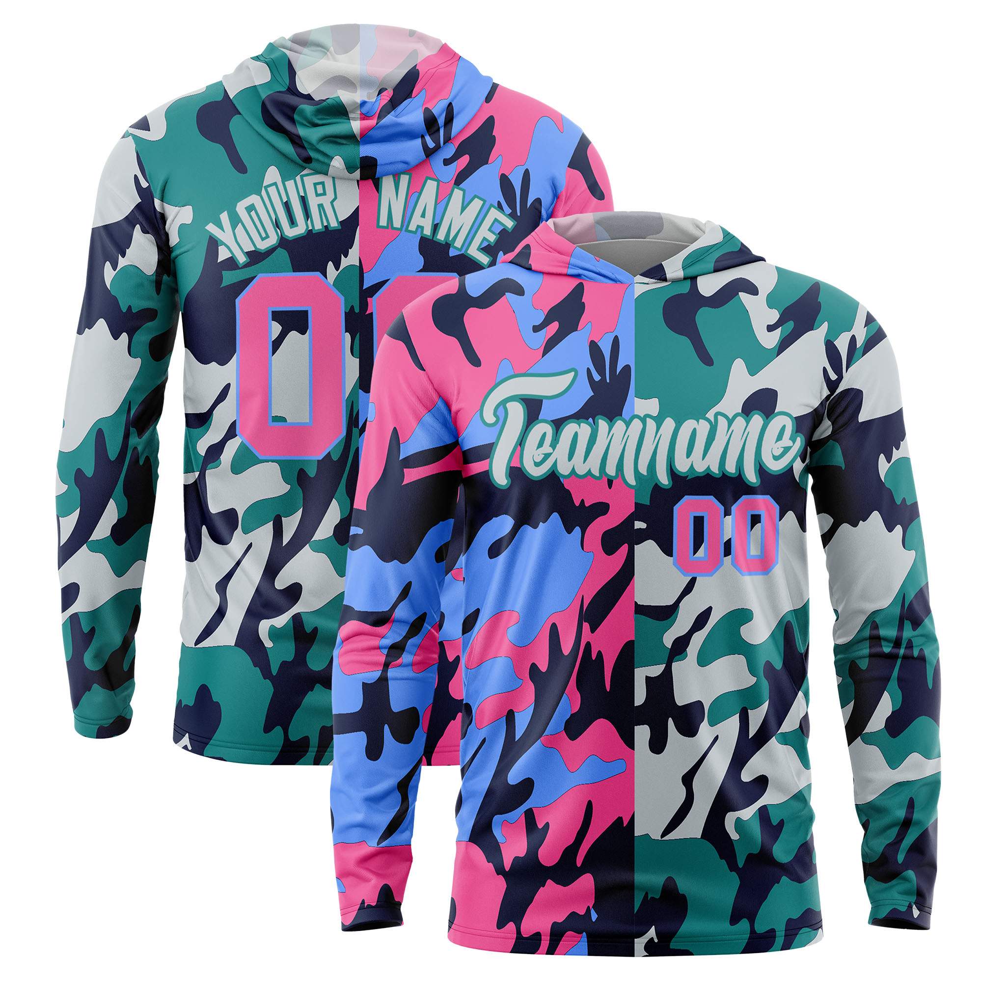 Custom Pink Powder Blue-Navy Personalized Camo Design Quick Dry Lightweight Hoodie