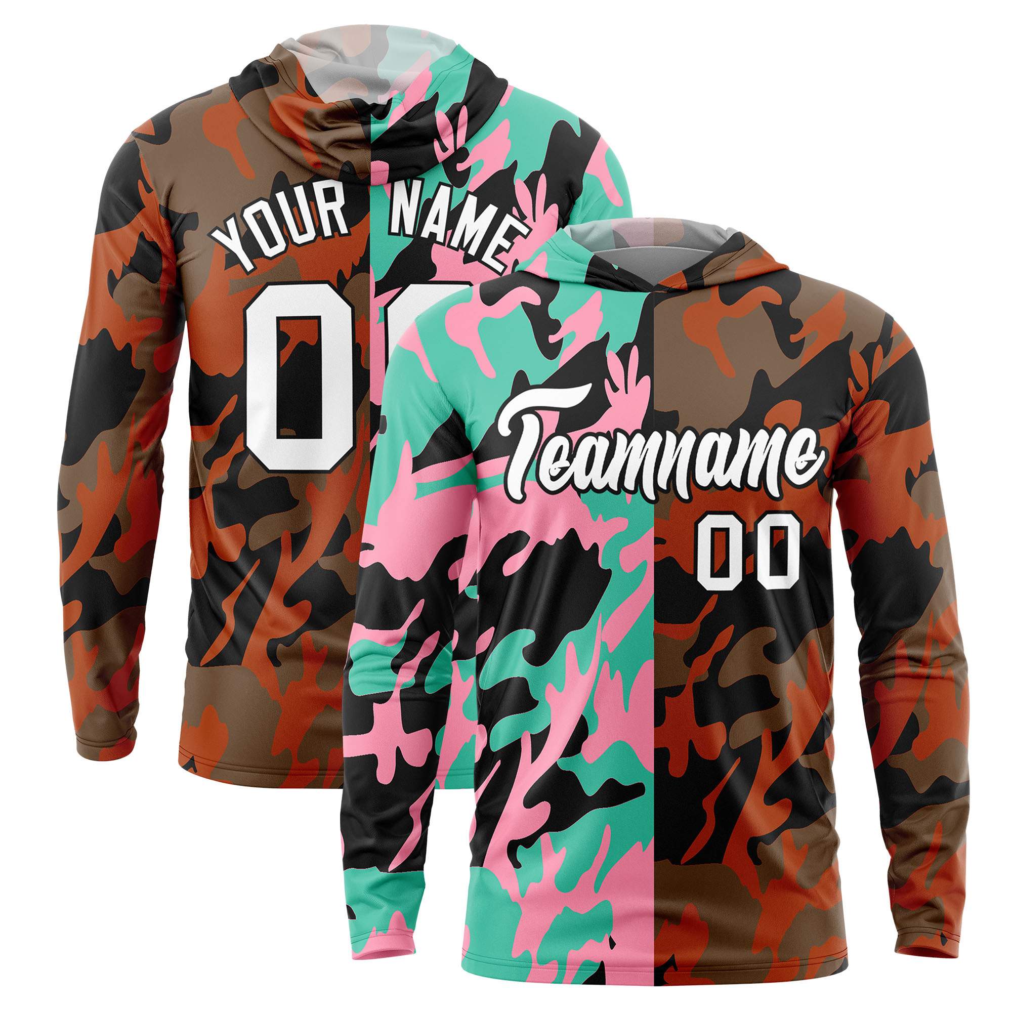 Custom Bright Green Light Pink-Black Personalized Camo Design Quick Dry Lightweight Hoodie