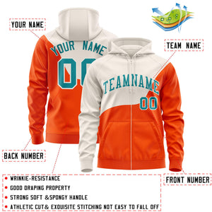 Custom Cream Orange Color Block Varsity Full-Zip Letterman Wave Hoodie Jacket