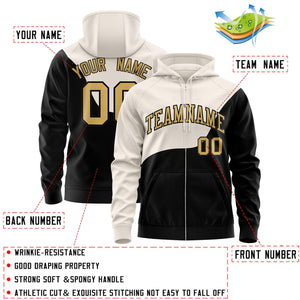 Custom Cream Black Color Block Varsity Full-Zip Letterman Wave Hoodie Jacket