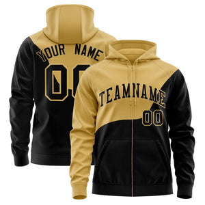 Custom Old Gold Black Color Block Varsity Full-Zip Letterman Wave Hoodie Jacket