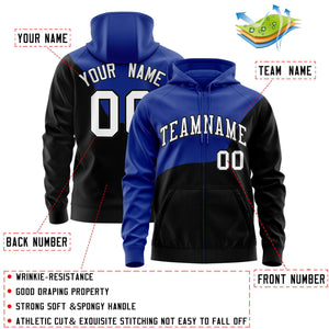 Custom Royal Black Color Block Varsity Full-Zip Letterman Wave Hoodie Jacket