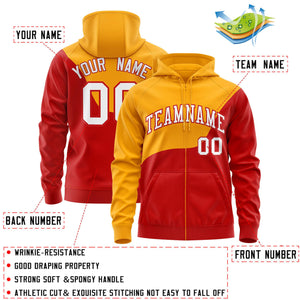 Custom Yellow Red Color Block Varsity Full-Zip Letterman Wave Hoodie Jacket