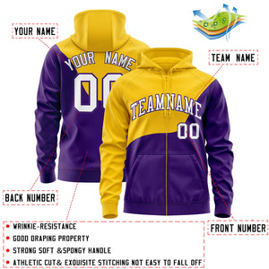 Custom Gold Purple Color Block Varsity Full-Zip Letterman Wave Hoodie Jacket