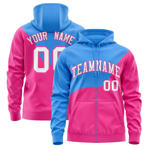 Custom Powder Blue Pink Color Block Varsity Full-Zip Letterman Wave Hoodie Jacket