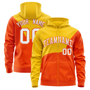 Custom Gold Orange Color Block Varsity Full-Zip Letterman Wave Hoodie Jacket