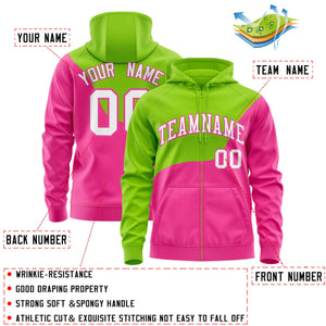 Custom Neon Green Pink Color Block Varsity Full-Zip Letterman Wave Hoodie Jacket