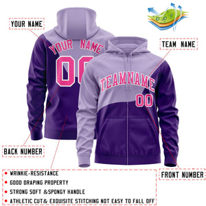 Custom Light Purple Purple Color Block Varsity Full-Zip Letterman Wave Hoodie Jacket