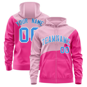 Custom Light Pink Pink Color Block Varsity Full-Zip Letterman Wave Hoodie Jacket