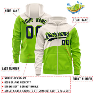 Custom Cream Neon Green Color Block Varsity Full-Zip Letterman Wave Hoodie Jacket