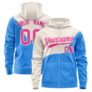 Custom Cream Powder Blue Color Block Varsity Full-Zip Letterman Wave Hoodie Jacket