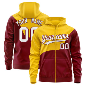 Custom Gold Crimson Color Block Varsity Full-Zip Letterman Wave Hoodie Jacket