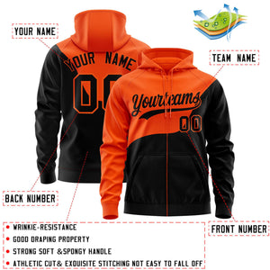 Custom Orange Black Color Block Varsity Full-Zip Letterman Wave Hoodie Jacket