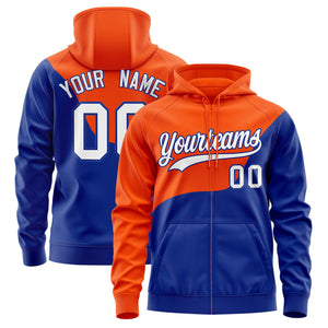 Custom Orange Royal Color Block Varsity Full-Zip Letterman Wave Hoodie Jacket