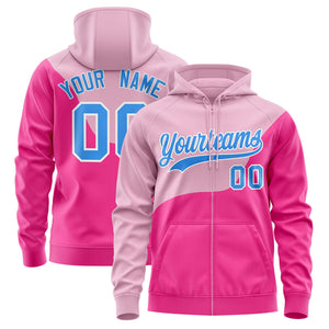 Custom Light Pink Pink Color Block Varsity Full-Zip Letterman Wave Hoodie Jacket