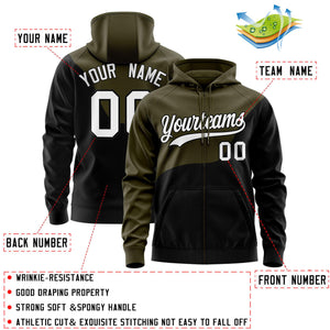 Custom Olive Black Color Block Varsity Full-Zip Letterman Wave Hoodie Jacket