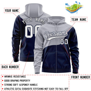 Custom Gray Navy Color Block Varsity Full-Zip Letterman Wave Hoodie Jacket