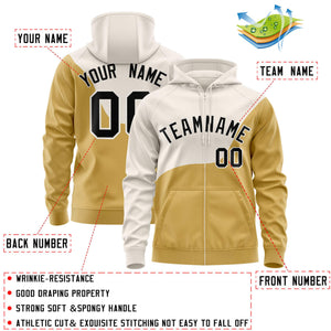 Custom Cream Old Gold Color Block Varsity Full-Zip Letterman Wave Hoodie Jacket