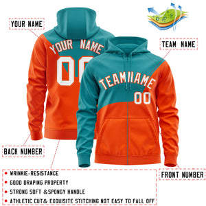 Custom Aqua Orange Color Block Varsity Full-Zip Letterman Wave Hoodie Jacket