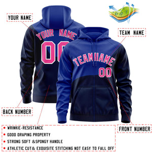 Custom Royal Navy Color Block Varsity Full-Zip Letterman Wave Hoodie Jacket