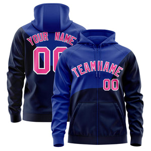 Custom Royal Navy Color Block Varsity Full-Zip Letterman Wave Hoodie Jacket