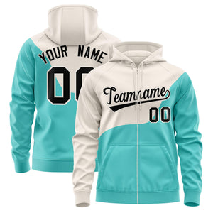 Custom Cream Bright Green Color Block Varsity Full-Zip Letterman Wave Hoodie Jacket