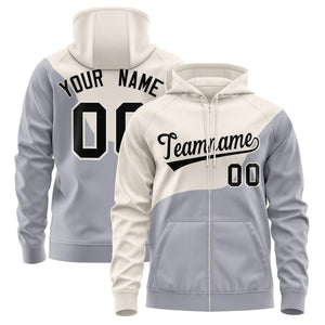 Custom Cream Gray Color Block Varsity Full-Zip Letterman Wave Hoodie Jacket