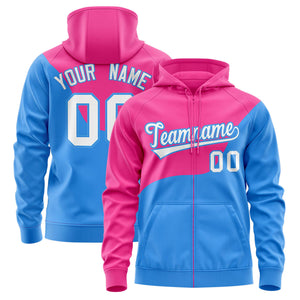 Custom Pink Powder Blue Color Block Varsity Full-Zip Letterman Wave Hoodie Jacket