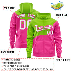 Custom Neon Green Pink Color Block Varsity Full-Zip Letterman Wave Hoodie Jacket