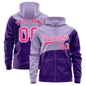 Custom Light Purple Purple Color Block Varsity Full-Zip Letterman Wave Hoodie Jacket