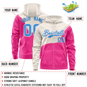 Custom Cream Pink Color Block Varsity Full-Zip Letterman Wave Hoodie Jacket