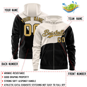 Custom Cream Black Color Block Varsity Full-Zip Letterman Wave Hoodie Jacket