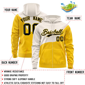 Custom Cream Gold Color Block Varsity Full-Zip Letterman Wave Hoodie Jacket