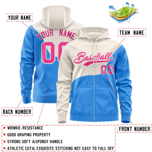 Custom Cream Powder Blue Color Block Varsity Full-Zip Letterman Wave Hoodie Jacket