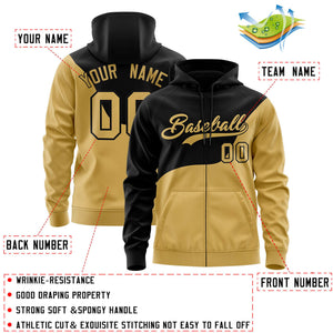 Custom Black Old Gold Color Block Varsity Full-Zip Letterman Wave Hoodie Jacket