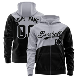 Custom Gray Black Color Block Varsity Full-Zip Letterman Wave Hoodie Jacket