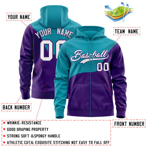 Custom Teal Purple Color Block Varsity Full-Zip Letterman Wave Hoodie Jacket