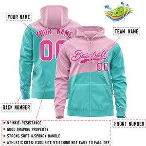 Custom Light Pink Bright Green Color Block Varsity Full-Zip Letterman Wave Hoodie Jacket