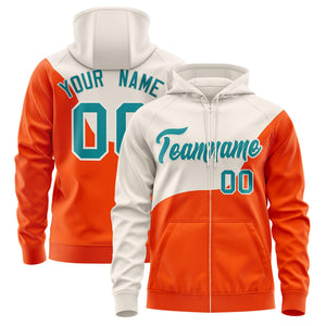 Custom Cream Orange Color Block Varsity Full-Zip Letterman Wave Hoodie Jacket